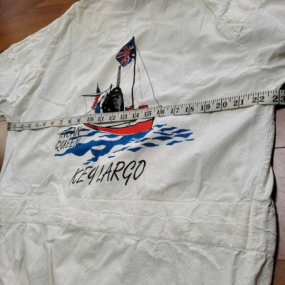 Key Largo FL Cotton Crepe Shirt Nautical Long Sleeve Lightweight Pocket Vintage - Picture 13 of 14